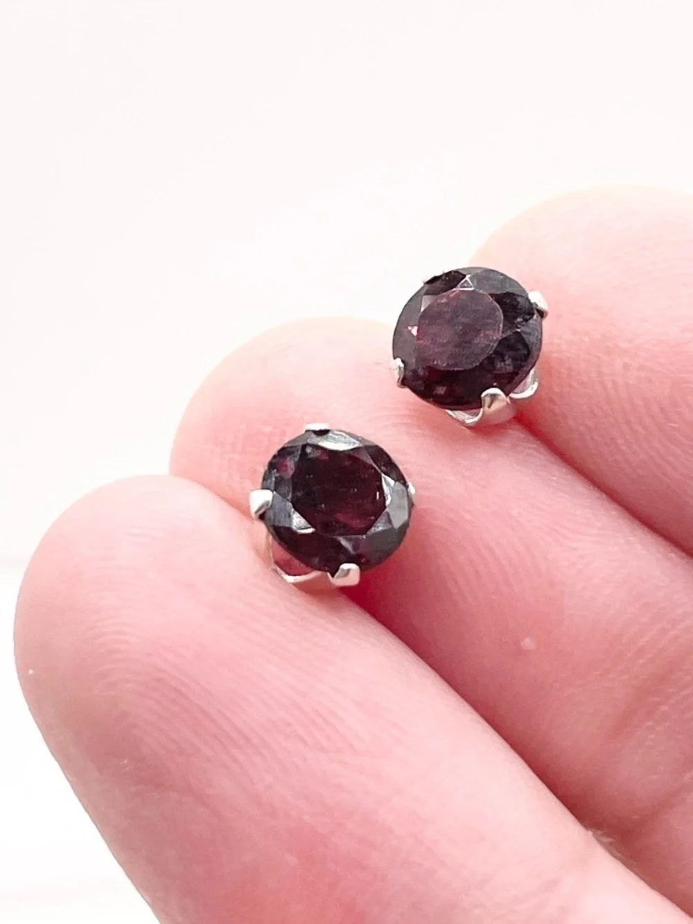Deep Garnet Round Sterling Silver Stud Earrings